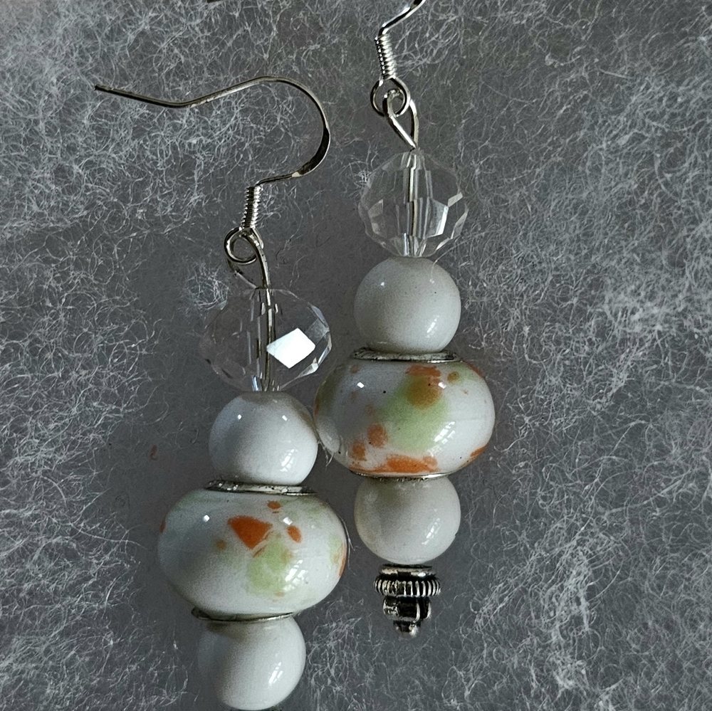 MURANO  HAND PAINTED IMPORTED CHARMS SWAROVSKI BEAD ARTESAN ORIGINAL EARRINGS - Picture 3 of 4